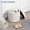 HOMCOM 40cm Round Storage Ottoman, Corduroy Footstool with Removable Lid and Legs, Vanity Stool for Living Room, Bedroom