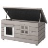 PawHut Outdoor Wooden Cat House, Elevated Cat Shelter Kennel, Pet Play House with Openable Top, Asphalt Roof, Window, 87 x 52 x 44 cm, Grey