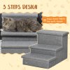 PawHut 3 Step Dog Steps with Storage Boxes, Cat Stairs for Bed, Pet Ladder for Couch, Sofa - Light Grey