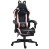 HOMCOM Gaming Chair for Adults with Cat Ears, Reclining Computer Chair with Footrest, Faux Leather Game Chair with Lumbar Support and Headrest, Height Adjustable Swivel PC Chair, Black