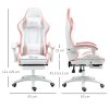 Vinsetto Computer Gaming Chair, PU Leather Office Desk Chair with Footrest, Swivel Wheels, 135?? Reclining Back, Lumbar Support, Headrest for Home, White and Pink