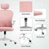 Vinsetto High Back Office Chair, Mesh Computer Desk Chair with Rotatable Headrest, 4D Lumbar Support, Flip-up Arm, Adjustable Height, Pink