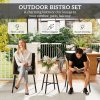 Outsunny 3 Piece Rattan Bistro Set, Patio Wicker Conversation Furniture Set with 2 Chairs, Tempered Glass Table, Cushions, Adjustable Foot Pads, for Garden, Balcony, Nature Wood Finish