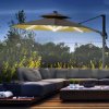 Outsunny 3(m) Cantilever Roma Parasol with LED Solar Lights, Crank & Tilt, Aluminium Frame, Cross Base and Adjustable Canopy 360° Rotating Sun Umbrella with 2-Tier Shade, Beige