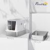PawHut Stainless Steel Cat Litter Tray, Extra Large Enclosed Litter Box for Large Cats with Scoop, Flip Top, Easy Cleaning, Light Grey