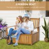 Outsunny 2 Seater Garden Storage Bench, 164L Outdoor Storage Box with Backrest Flower Pattern, Wooden Garden Bench with Armrests, 125 x 68.5 x 97cm, Natural