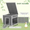 PawHut Wooden Duck House, Raised Poultry Coop with Ramp, Double Doors, Openable Asphalt Roof, Ventilation Holes, Removable Base, for 2-4 Ducks, Chickens, Geese, Light Grey