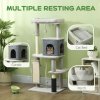 PawHut Cat Tree for Indoor Cats, 132cm Cat Tower with Scratching Posts and Pad, Cat Bed, Cat House, Jumping Platform, Grooming Brush, Toy Balls, Anti-Tip Kit, Cat Climbing Frame, Light Grey