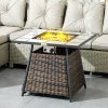 Outsunny Outdoor PE Rattan Gas Fire Pit Table, Square Gas Burner Patio Heater with Fire Control Panel, Slate Desktop, Lid and Lava Rocks, 50,000 BTU, Brown
