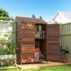 Outsunny Lean-to Small Shed, Tall Wooden Garden Shed with Slatted Bottom, Magnetic Doors, Double Shelves, Outdoor Tool Log Store, 103.5 x 59 x 174.5 cm, Mixed-Brown
