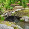 Outsunny 1.2M Metal Garden Bridge with Safety Railings, Arc Footbridge with Vine Pattern, Classic Retro Small Decorative Pond Bridge for Creeks Streams Borders, Black