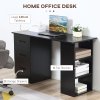 HOMCOM Computer Desk, Writing Table, PC Workstation with 3 Storage Shelves and Drawers, Black Handle, for Home Office