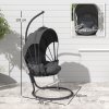 Outsunny Hanging Egg Chair with Cushion and Retractable Canopy, Swing Hammock Chair with Adjustable Metal Stand, for Indoor and Outdoor, Grey