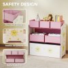 AIYAPLAY Kids Toy Storage Units, 3-Tier Toy Organiser Shelf with 6 Removable Fabric Boxes for Kids, Boys, Girls, Bedroom, Playroom, Nursery, Pink