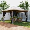 Outsunny 3.6 x 3.6m Pop Up Gazebo with Mesh Sides, UPF50+ Height Adjustable Party Tent Instant Event Shelter with Wheeled Carry Bag and Sand Bags for Garden, Patio, Beige