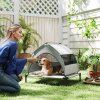 PawHut Elevated Dog Bed with Removable Canopy, Portable Cooling Raised Pet Cot with Breathable Mesh, Storage Bag, for Indoor Outdoor Use, for Small Medium Dogs, 76 x 61 x 60 cm, Light Grey