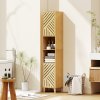 HOMCOM Tall Bathroom Cabinet with Bamboo Doors and Legs, Slim Bathroom Storage Cabinet, Freestanding Storage Cupboard with Open Compartments, Adjustable Shelves, 32 x 30 x 170 cm, Natural Wood Finish