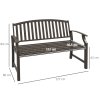Outsunny Garden Bench, Outdoor Metal Bench with Slatted Seat and Backrest, Curved Armrest, for Conservatory, Garden, Poolside, Deck, Brown