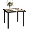 Outsunny Garden Table for 4 Person, Square 86 x 86 x 71cm Patio Outdoor Dining Table with 5.4cm Parasol Hole, Easy Clean Slatted Top, Metal Frame, for Balcony, Deck, Brown