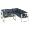 Outsunny 4 Piece L Shaped Garden Furniture Set with 5-Level Adjustable Lounger, 5 Seater Sectional Outdoor Sofa Set with 2 Loveseats, Corner Chair, DPC Coffee Table and Removable Thick Cushions, Grey