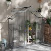 Outsunny 6 x 2.5ft Polycarbonate Greenhouse, Walk-In Green House with Sliding Door, 5-Level Roof Vent, Rain Gutter, Garden Plants Grow House with Aluminium Frame and Foundation, Dark Grey