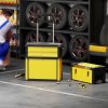 HOMCOM 3-in-1 Rolling Tool Box, Stackable, Modular Powder Coated Steel Toolbox with Tray, Handles, Latches, Wheels, Heavy Duty Tool Storage System for Workshop, Garage, 520mm x 320mm x 720mm, Yellow