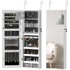 HOMCOM Jewellery Cabinet with LED Lights, Door Hanging or Wall Mounted Full Length Mirror with Storage, Lockable Jewellery Organiser, White Surface and Black Lining