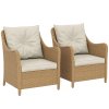 Outsunny Rattan Garden Chairs Set of 2, Outdoor Rattan Chairs with Cushions, Armrests and High Back, PE Wicker Garden Armchair with Steel Frame for Balcony, Porch, Beige