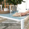 Outsunny 4 Piece Rattan Garden Furniture Set, 4 Seater Wicker Patio Conversation Set with 2 Armchairs, Loveseat, Glass Top Coffee Table and Cushions for Outdoor, Balcony, Khaki
