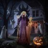 Outsunny 183 cm Life Size Halloween Animated Standing Witch & Broomstick with Glowing LED Eyes, Spooky Witch Scary Halloween Decorations, Battery Operated, Indoor Party Props