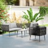 Outsunny 4 Piece Outdoor Garden Furniture Set with Cushions, 4 Seater Garden Sofa Set with Loveseat, Armchairs and Faux Marble Top Table, Outdoor Furniture Set for Patio, Conservatory, Light Grey