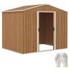 Outsunny 7.7 x 5.7ft Metal Garden Shed with Ventilation Slots and Sliding Doors, Galvanised Outdoor Tool Storage House, Brown Wood Effect