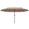 Outsunny 4.4m Double-Sided Sun Umbrella Garden Parasol Patio Sun Shade Outdoor with LED Solar Light, NO BASE INCLUDED, Khaki