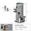 PawHut Cat Tree for Indoor Cats, 3 Tier Cat Tower Barrel Shaped with Sisal Scratching Posts, Cat Bed, Platforms, Hanging Ball, Grey