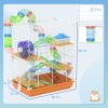 Pawhut 5 Tier Hamster Cage, Gerbil Cage with Tube Exercise Wheels, Tunnel, Water Bottle, Dishes, 58H x 46L x 30Wcm, Orange