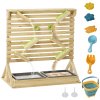 Outsunny water wall for kids outdoor Water and Sand play table with 18 Accessories, Wooden Outdoor Toys for Ages 3-7 Years