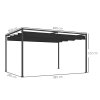 Outsunny 4 x 3(m) Metal Outdoor Pergola with Retractable Roof, Outdoor Gazebo Canopy Shelter with Drainage Holes for Garden, Patio, Lawn, Black