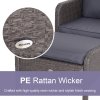 Outsunny 5 Pieces PE Rattan Garden Furniture Set with 10cm Thick Padded Cushions, Wicker Weave Outdoor Seating Chairs with 2 Armchairs, 2 Stools, Glass Top Table, Grey