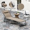 Outsunny Folding Sun Lounger with Side Table, 5-Level Adjustable Reclining Sun Lounger Chair, Portable Garden Recliner Sunbed with Side Pocket, Head Pillow for Patio, Beach, Beige