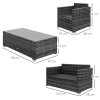 Outsunny 4 Pieces Outdoor PE Rattan Sofa Set with Cushions, Patio Wicker Conversation Furniture Set with Glass Top Coffee Table, Mixed Grey