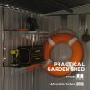 Outsunny 7 x 5FT Galvanised Metal Garden Shed with Foundation, Lean to Shed, Tool Storage House with Sliding Doors, 2 Vents, Adjustable Shelves and Hooks, Dark Grey