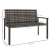 Outsunny 2 Seater Rattan Garden Bench, Outdoor Bench with Quick-Drying Cotton Padding, Wicker Garden Loveseat with Armrests, Steel Frame for Patio, Park, Mixed Grey