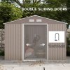Outsunny 9 x 6ft Metal Garden Shed, Outdoor Storage Tool House with Ventilation Slots, Foundation Kit and Lockable Double Doors, Light Brown
