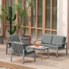 Outsunny 4 Pieces Garden Furniture Set with Cushions, Wooden Garden Sofa Set with 1 Loveseat, 2 Armchairs and 1 Coffee Table, Outdoor Table and Chairs for Conservatory, Balcony, Patio, Light Grey