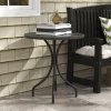 Outsunny ??66cm Garden Side Table, Round Bistro Coffee Table, Outdoor Patio Table with Steel Frame and Slat Tabletop for Balcony and Porch, Grey Wood Grain