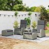 Outsunny 5 Pieces PE Rattan Garden Furniture Set, Wicker Outdoor Furniture Set with Reclining Chairs, Coffee Table, Footstools and Thick Cushions for Balcony, Patio, Charcoal Grey