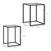 HOMCOM Nesting Tables Set of 2, Side End Table with Tempered Glass Top and Steel Frame for Living Room, Bedroom, Black
