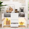 HOMCOM LED Sideboard for Living Room, High Gloss 2-Door Storage Cabinet with 4 Drawers and Remote Control, White