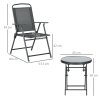 Outsunny Garden Bistro Set, 3 Pieces Table and Chairs Set, Outdoor Garden Furniture with Foldable Breathable Mesh Fabric Armchairs & Glass Top Coffee Table, Dark Grey