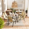Outsunny 7 Pieces Garden Dining Set, Outdoor Rectangular Dining Table and 6 Cushioned Armchairs, Tempered Glass Top Table w/ Umbrella Hole, Texteline Seats, Beige
